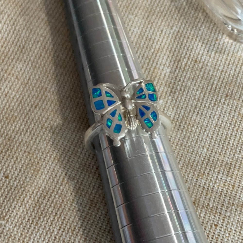 🦋Sterling Silver Butterfly Ring with OPAL INLAY Accents🦋🩵 SIZE 7.34 - Picture 3 of 11